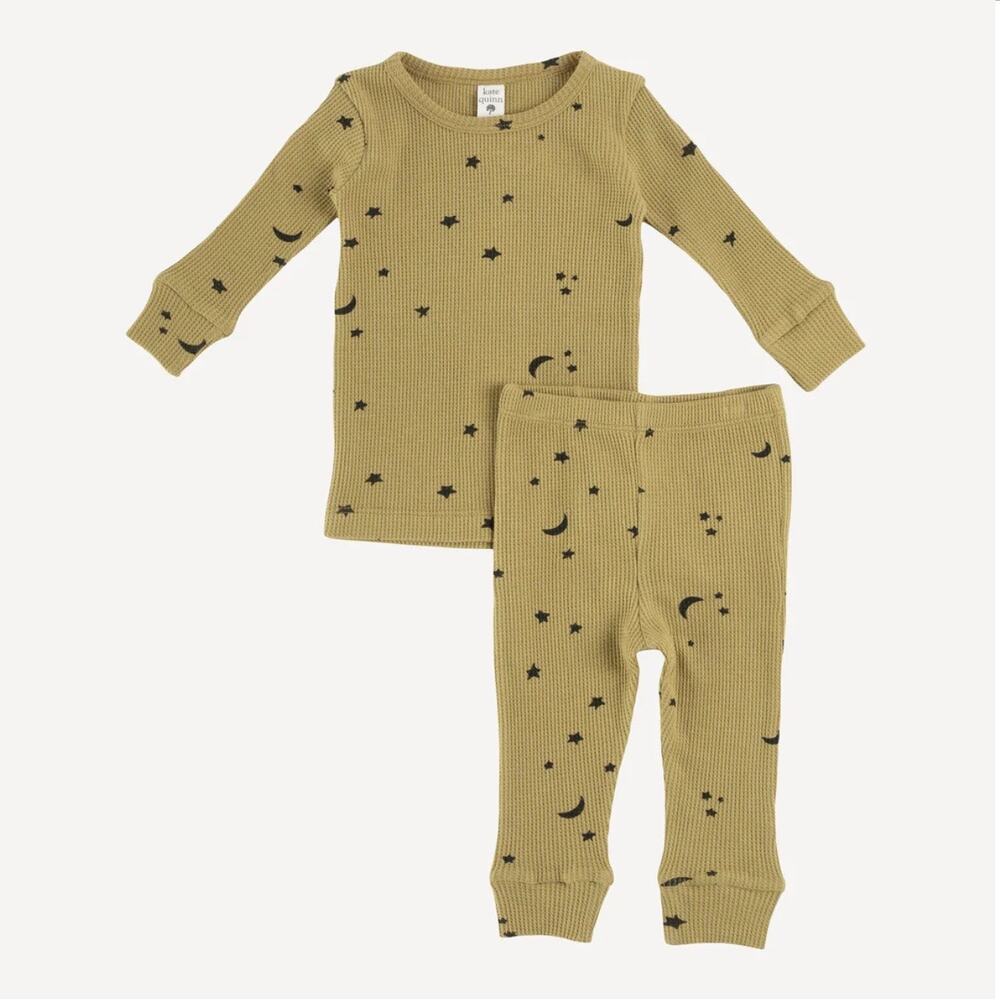 Kate Quinn Long Sleeve PJ Set Golden Stars + Moon Size 3T Organic Cotton Thermal